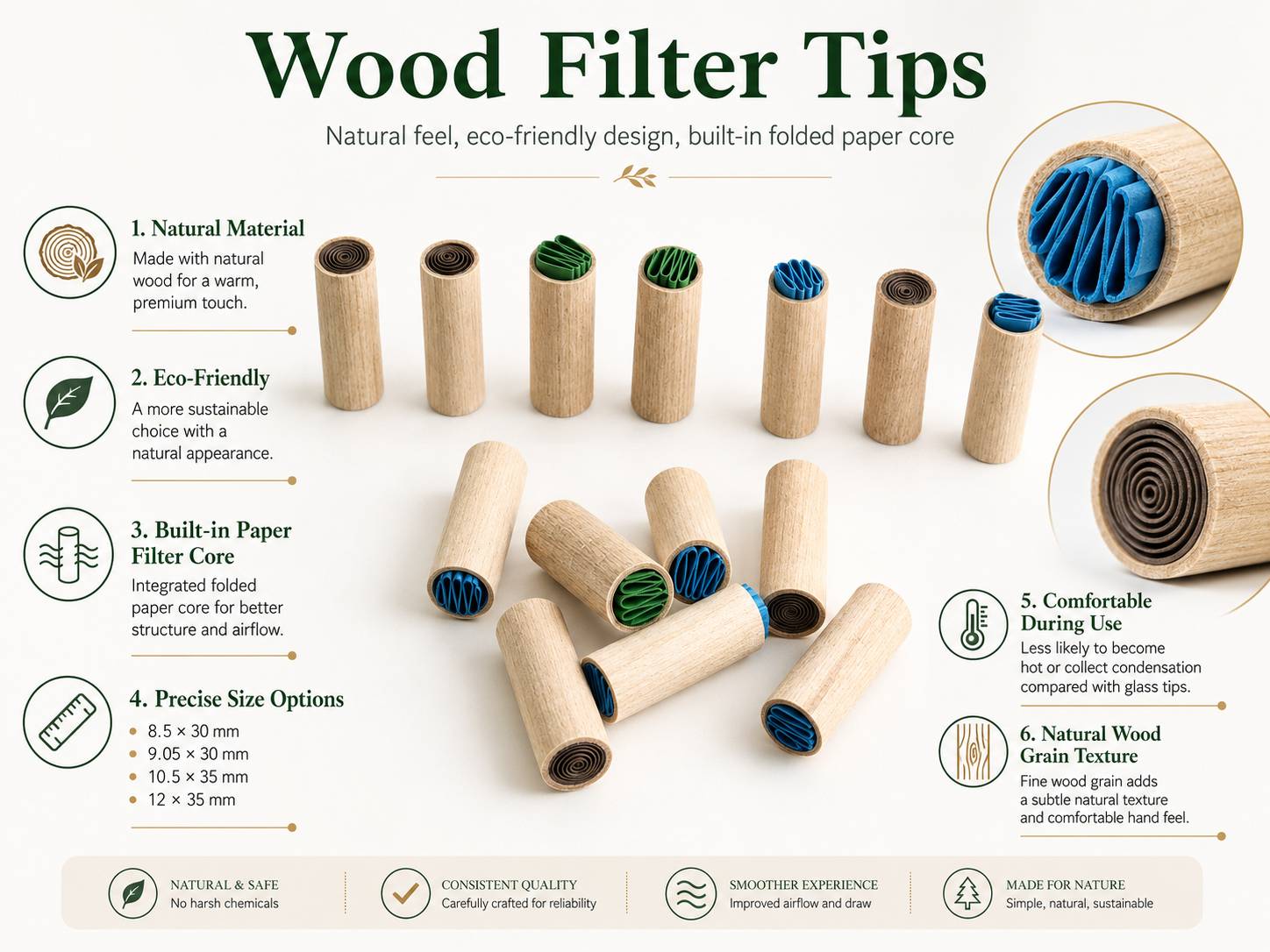 custom wood filter tips cone